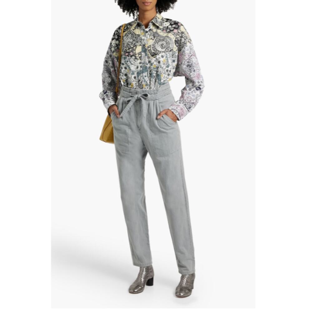 Isabel Marant Etoile Gray Cotton High Rise Tapered Pants Womens 34 FR / 2 US